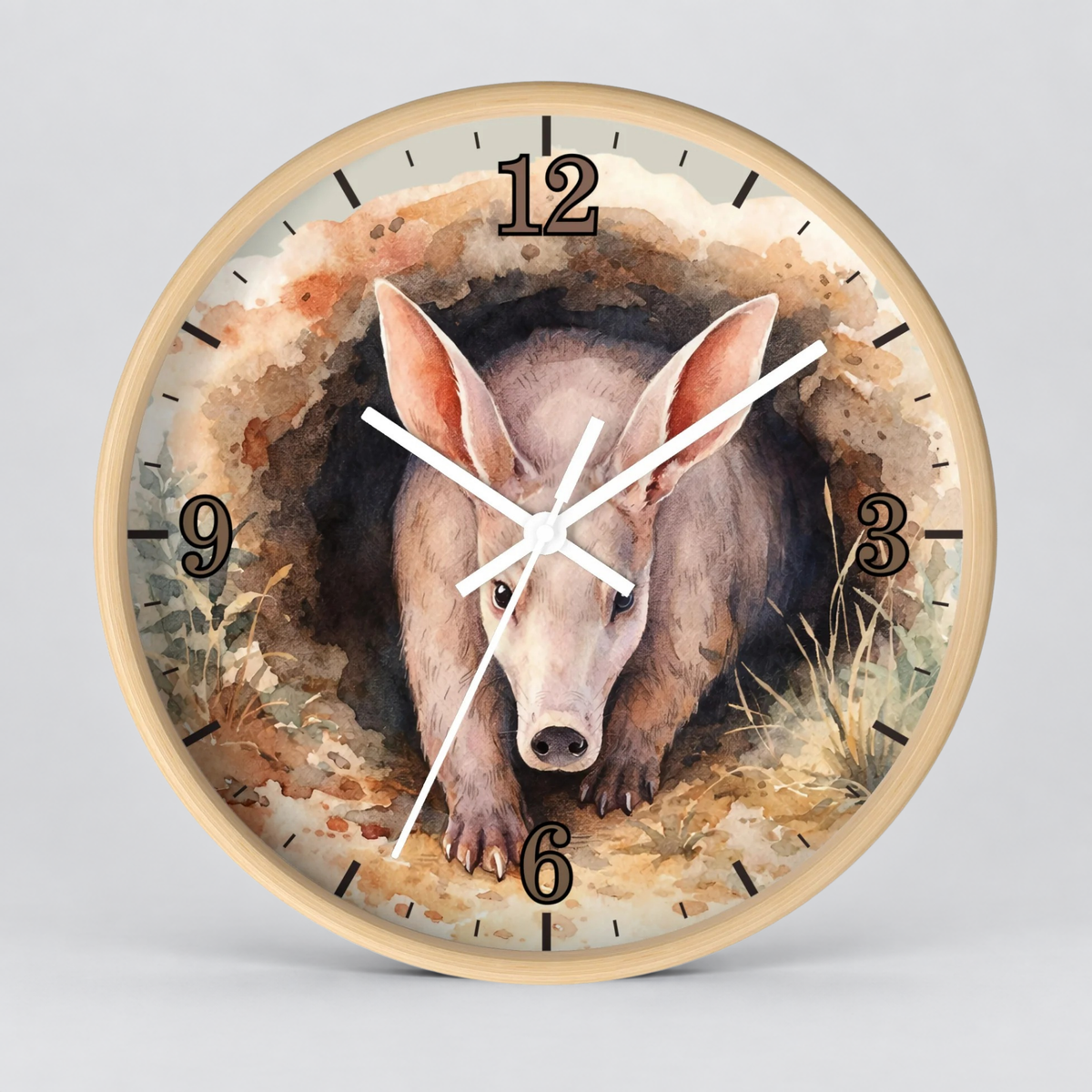 Aardvark Watercolor Wall Clock — Whimsical Wildlife Home Décor