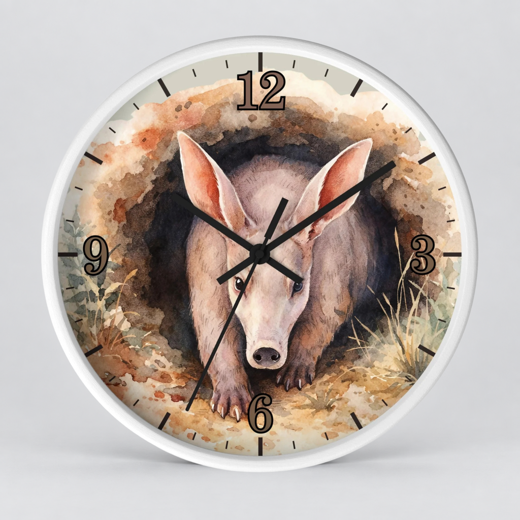 Aardvark Watercolor Wall Clock — Whimsical Wildlife Home Décor