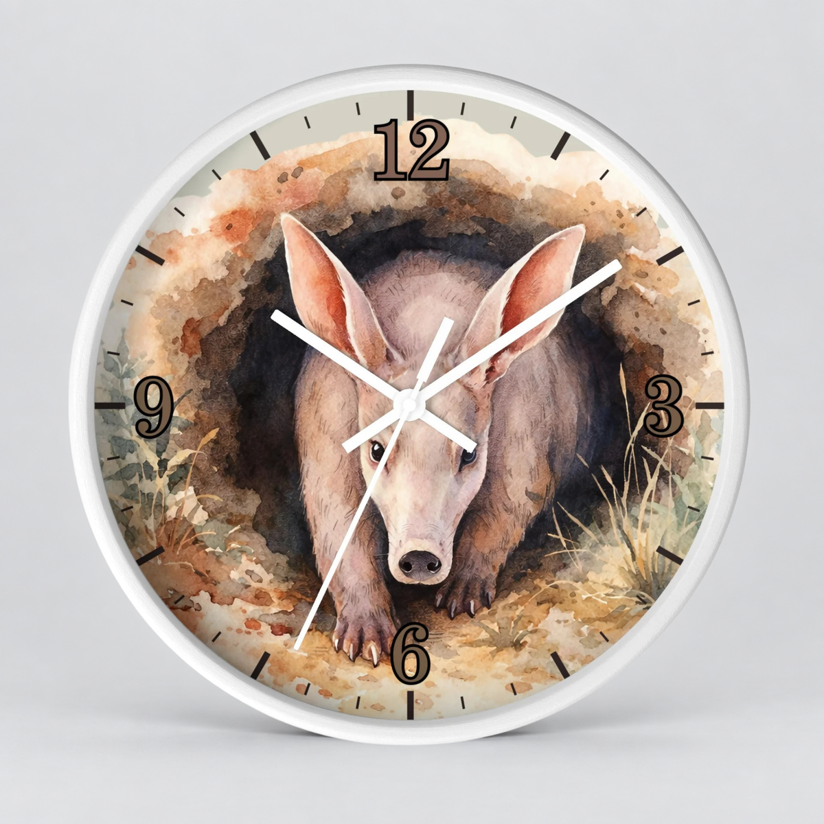 Aardvark Watercolor Wall Clock — Whimsical Wildlife Home Décor