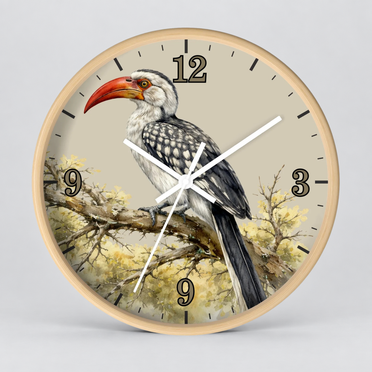 Watercolor Hornbill Wall Clock — Vintage Bird Decor