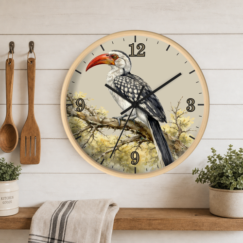 Watercolor Hornbill Wall Clock — Vintage Bird Decor