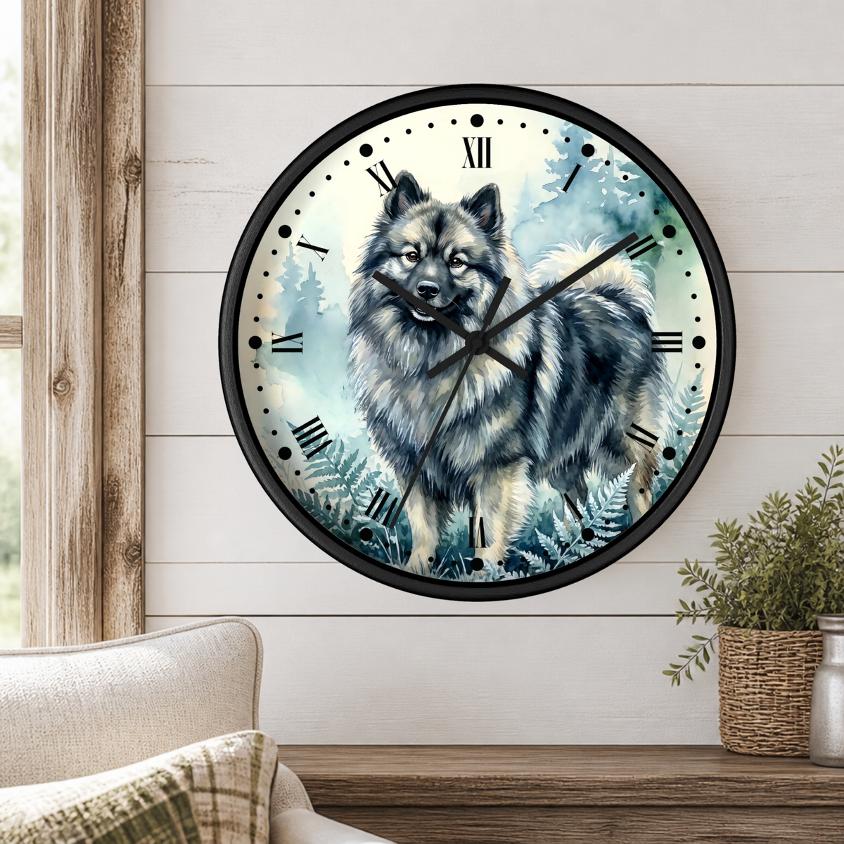 Alaskan Malamute Forest Wall Clock — Watercolor Dog Art Decor