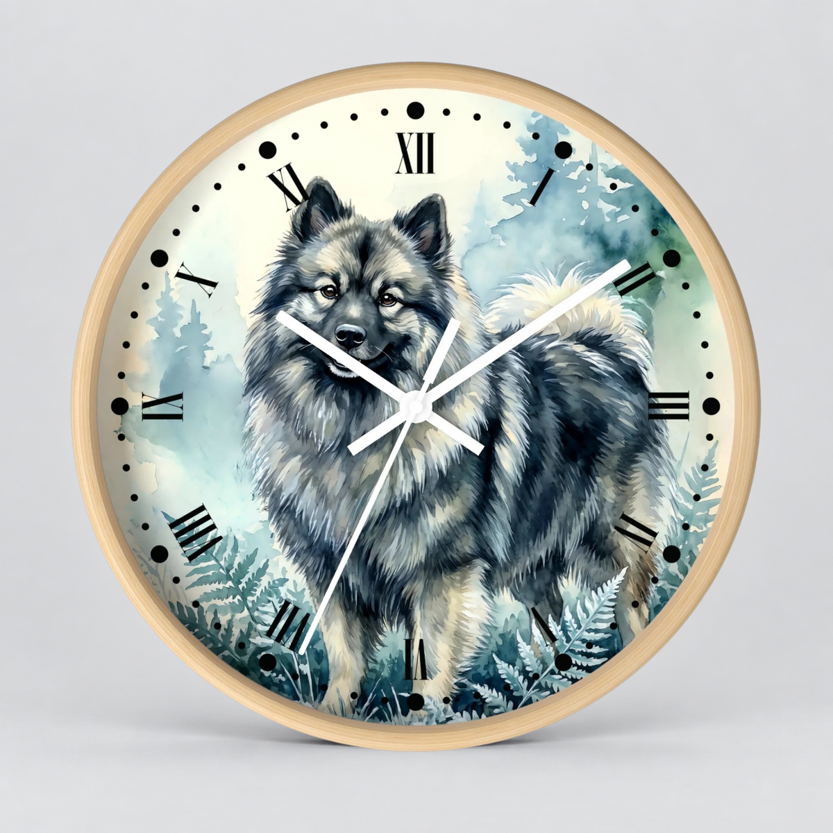 Alaskan Malamute Forest Wall Clock — Watercolor Dog Art Decor