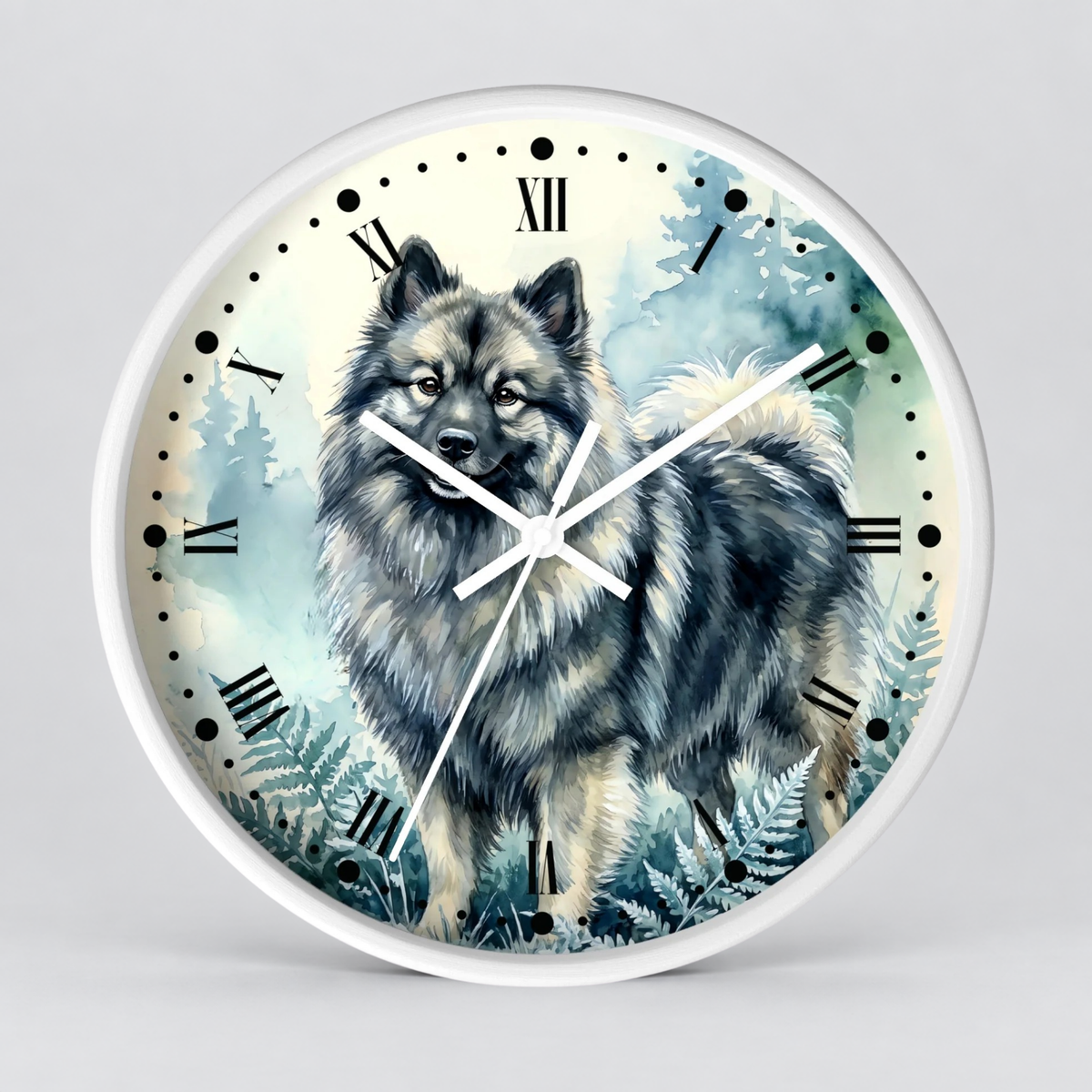 Alaskan Malamute Forest Wall Clock — Watercolor Dog Art Decor