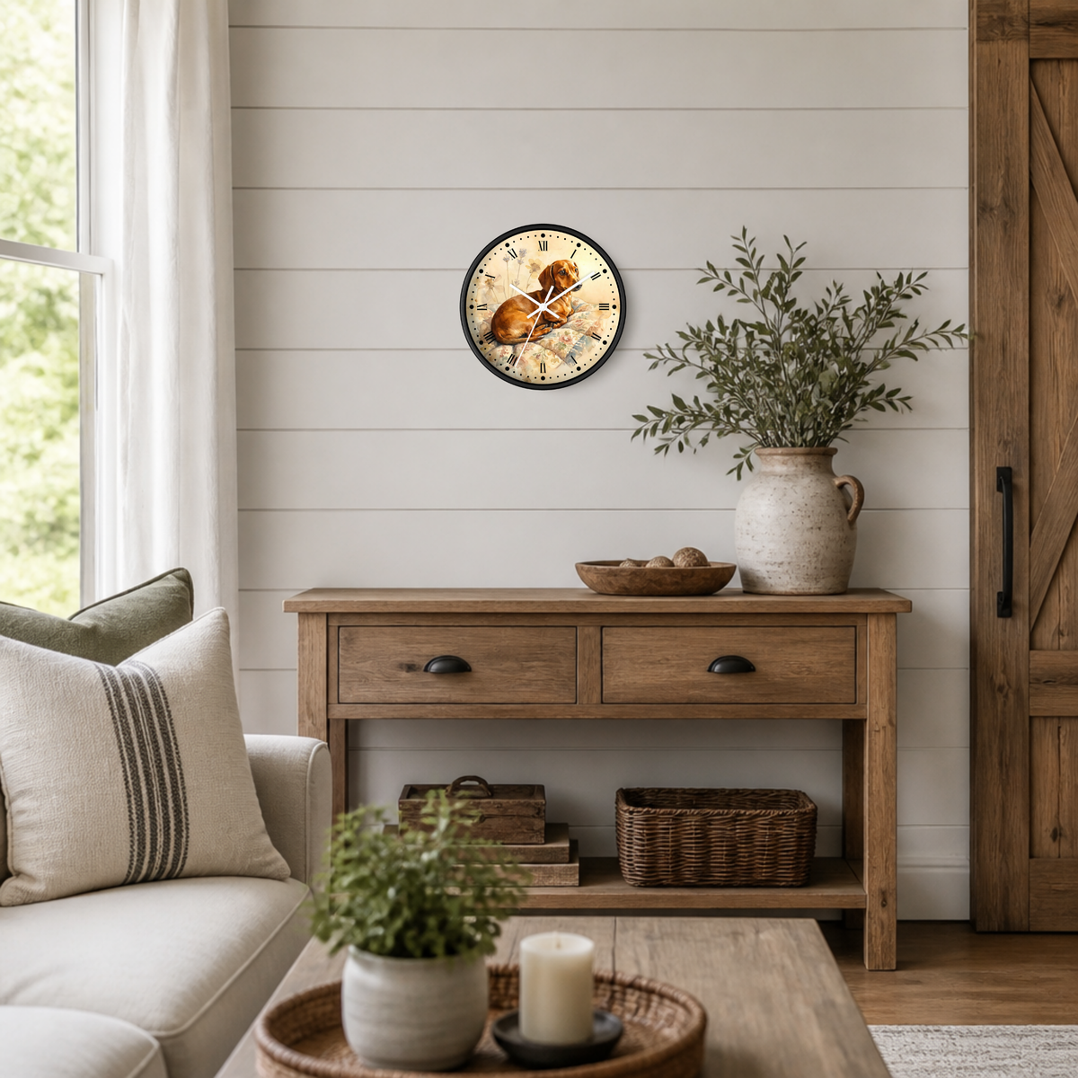 Watercolor Dachshund Wall Clock — Vintage Dog Portrait Decor