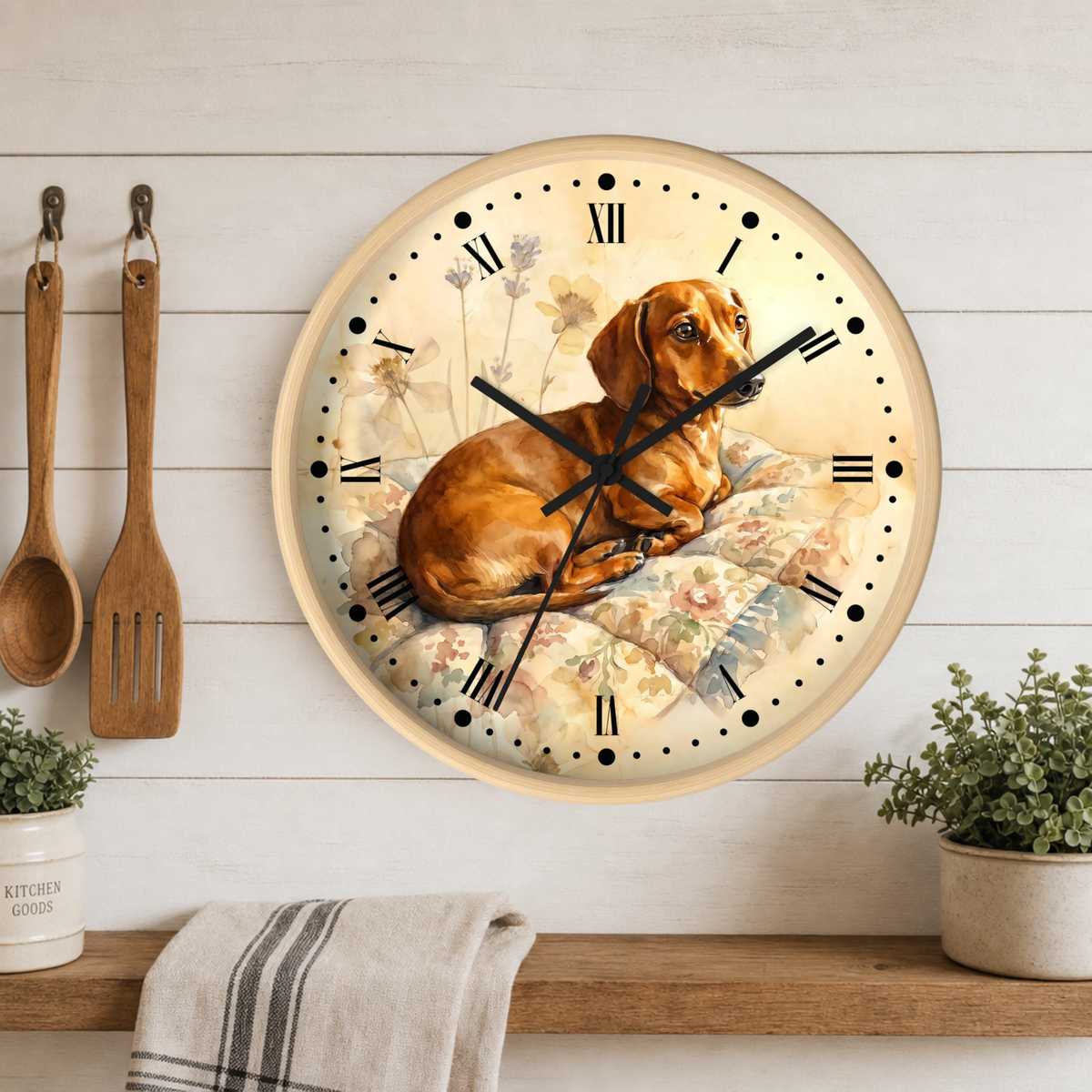 Watercolor Dachshund Wall Clock — Vintage Dog Portrait Decor