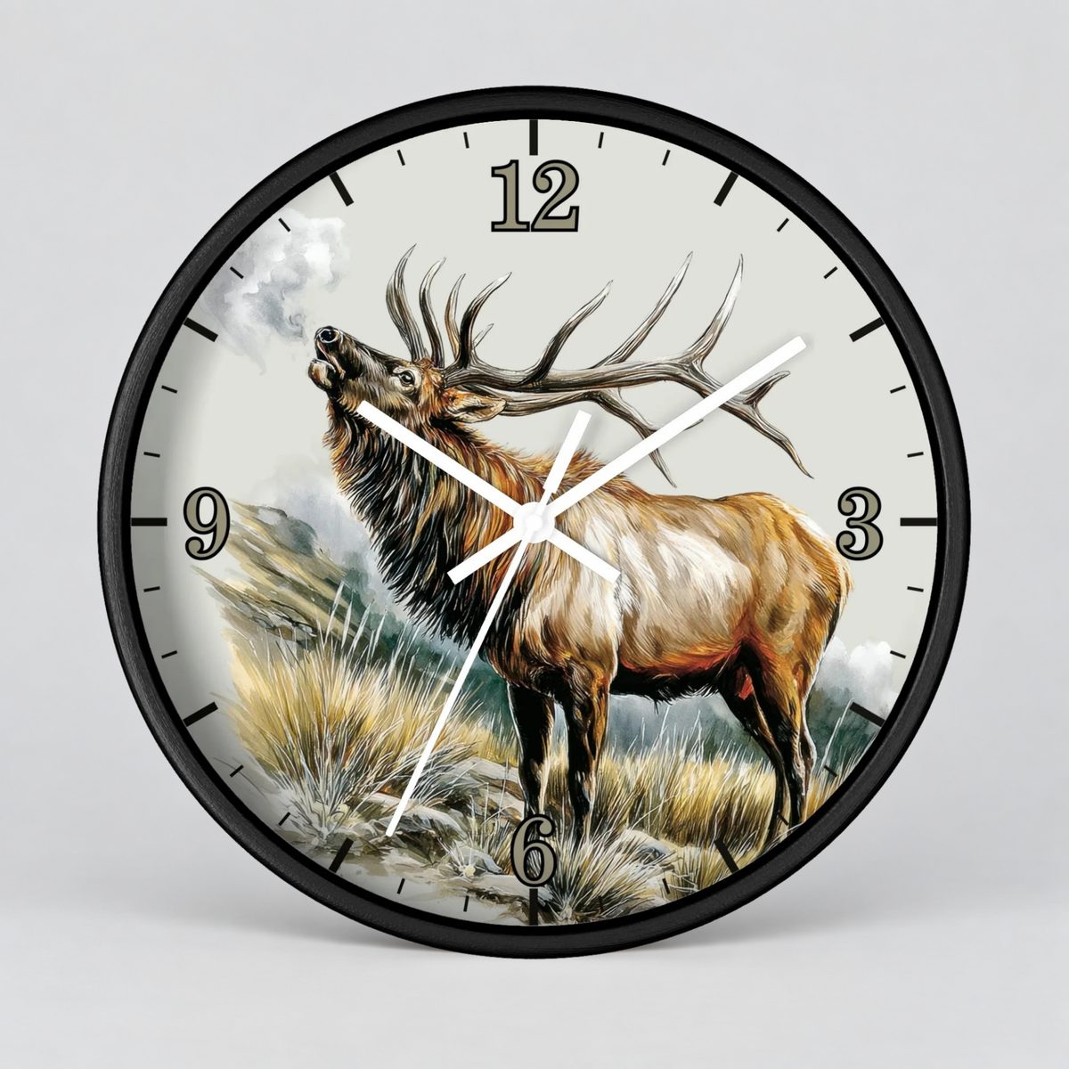 Elk Winter Wall Clock – Rustic Wildlife Home Decor