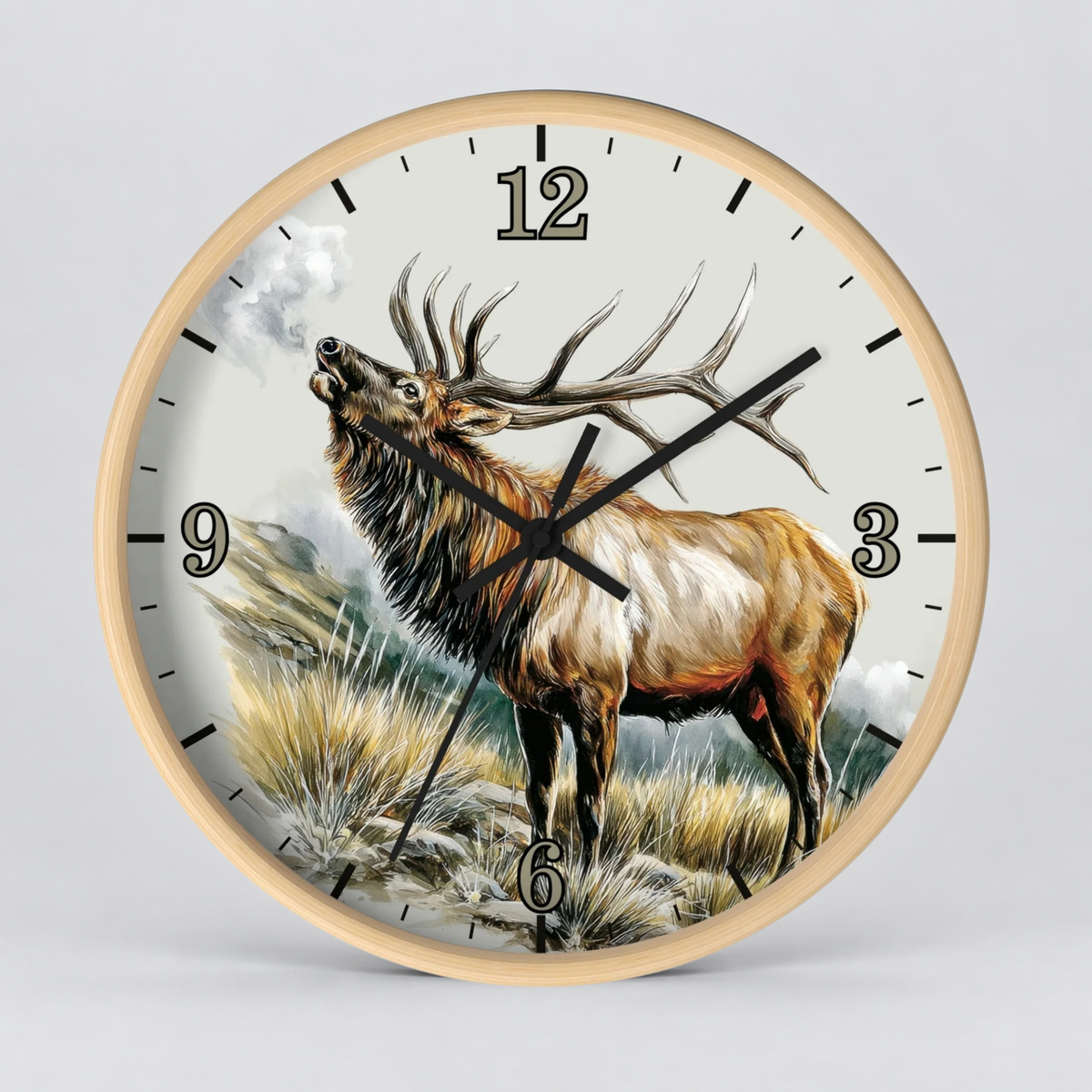 Elk Winter Wall Clock – Rustic Wildlife Home Decor