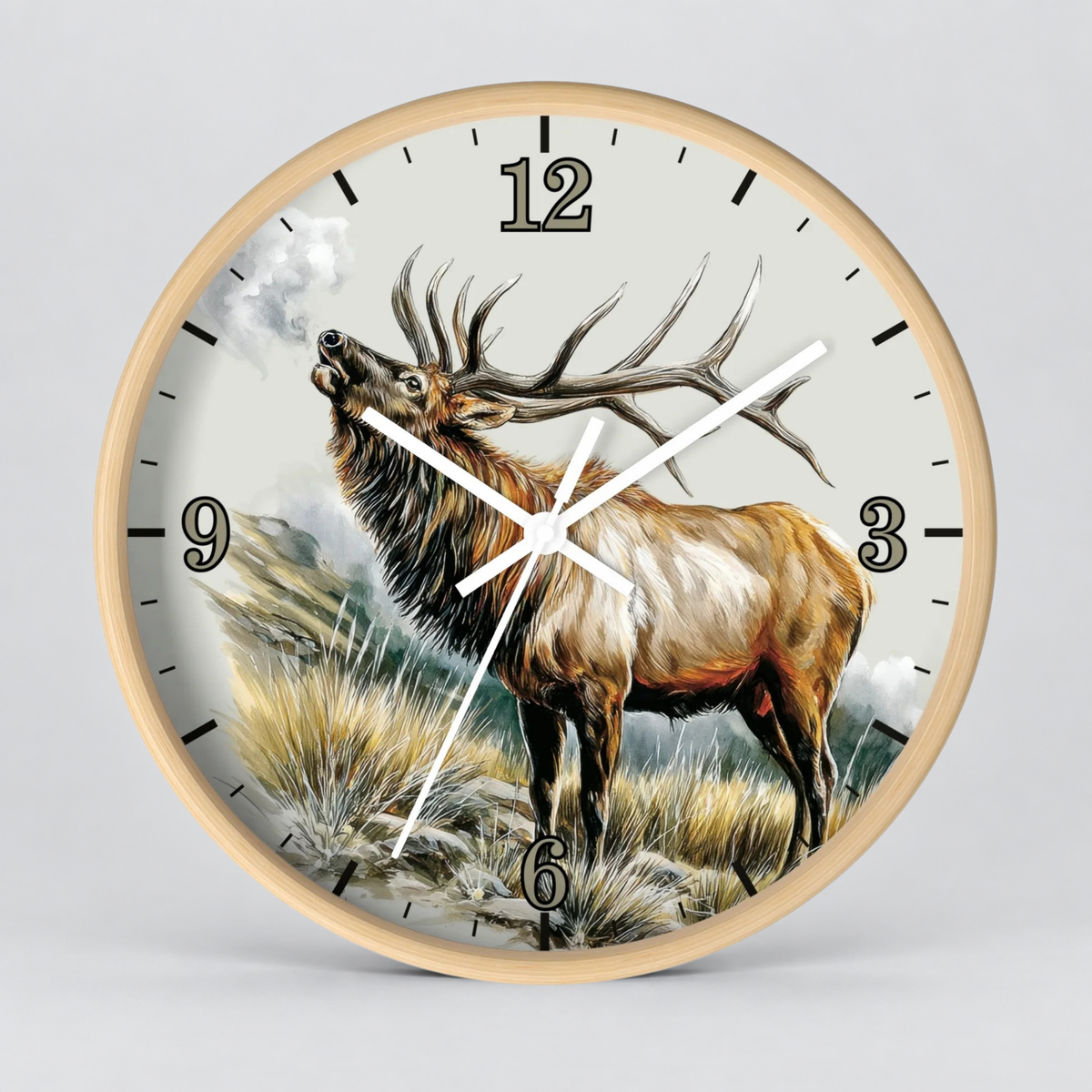 Elk Winter Wall Clock – Rustic Wildlife Home Decor