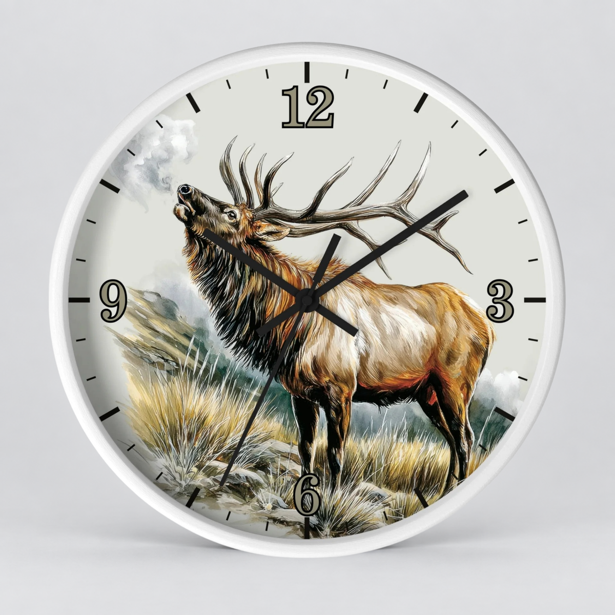 Elk Winter Wall Clock – Rustic Wildlife Home Decor