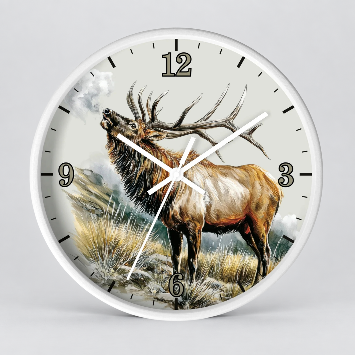 Elk Winter Wall Clock – Rustic Wildlife Home Decor