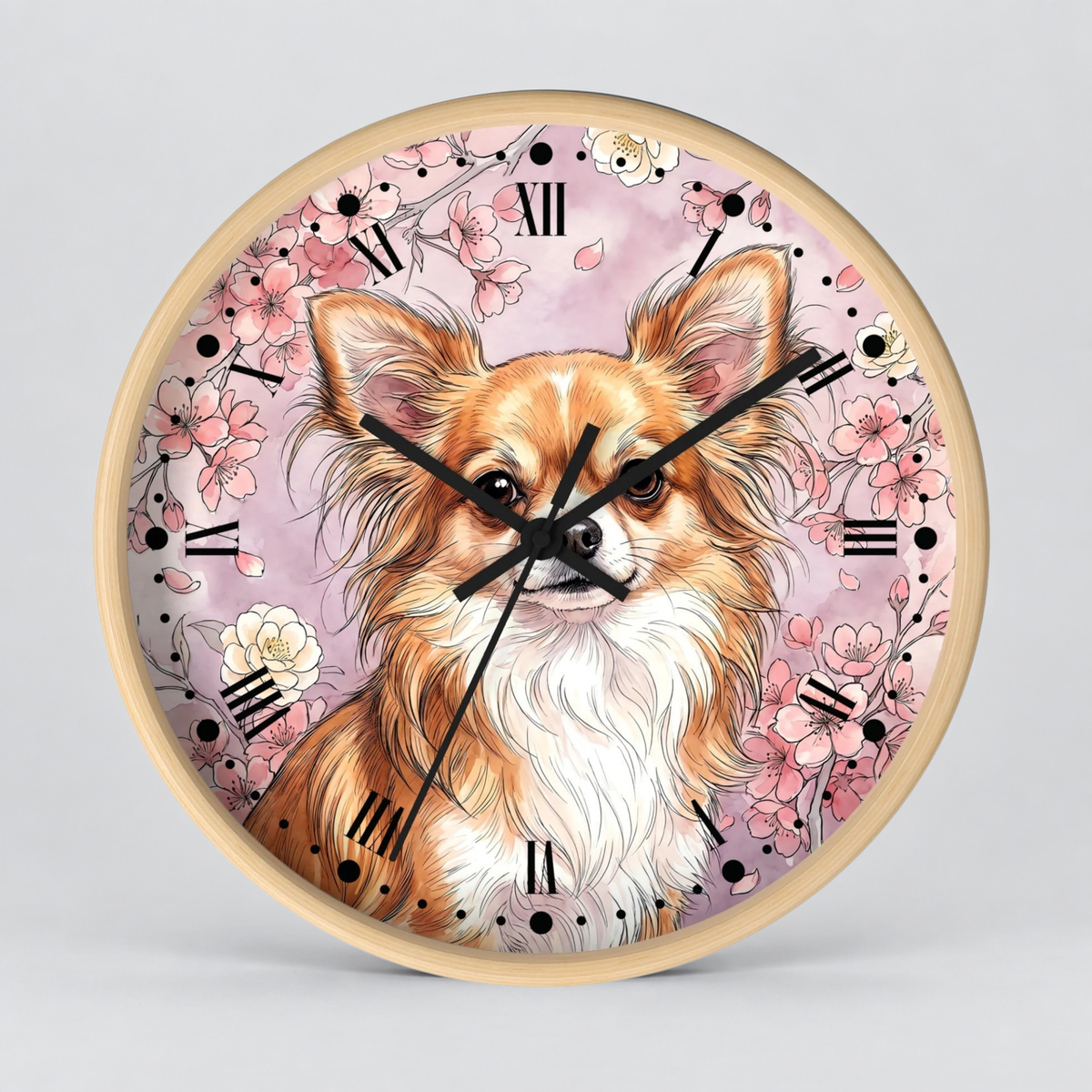 Chihuahua Floral Wall Clock — Pink Dog Decor for Pet Lovers