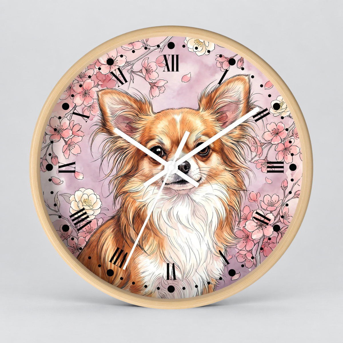 Chihuahua Floral Wall Clock — Pink Dog Decor for Pet Lovers