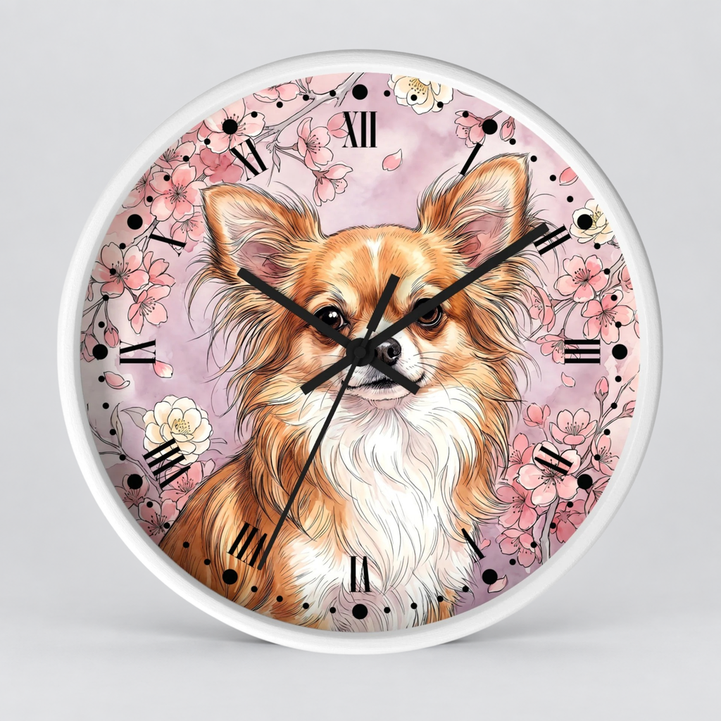 Chihuahua Floral Wall Clock — Pink Dog Decor for Pet Lovers