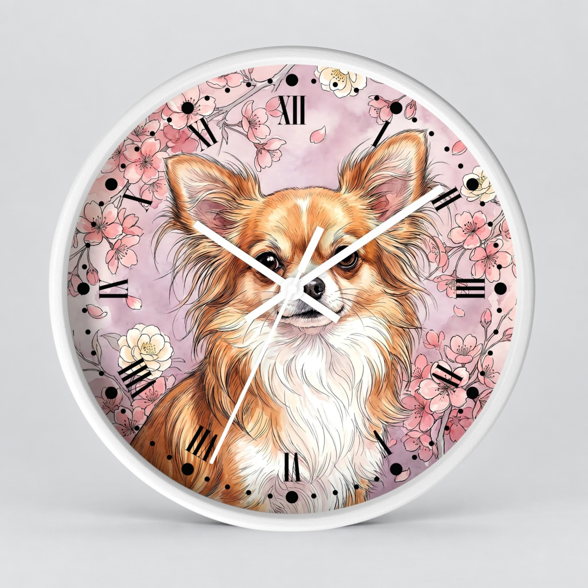 Chihuahua Floral Wall Clock — Pink Dog Decor for Pet Lovers