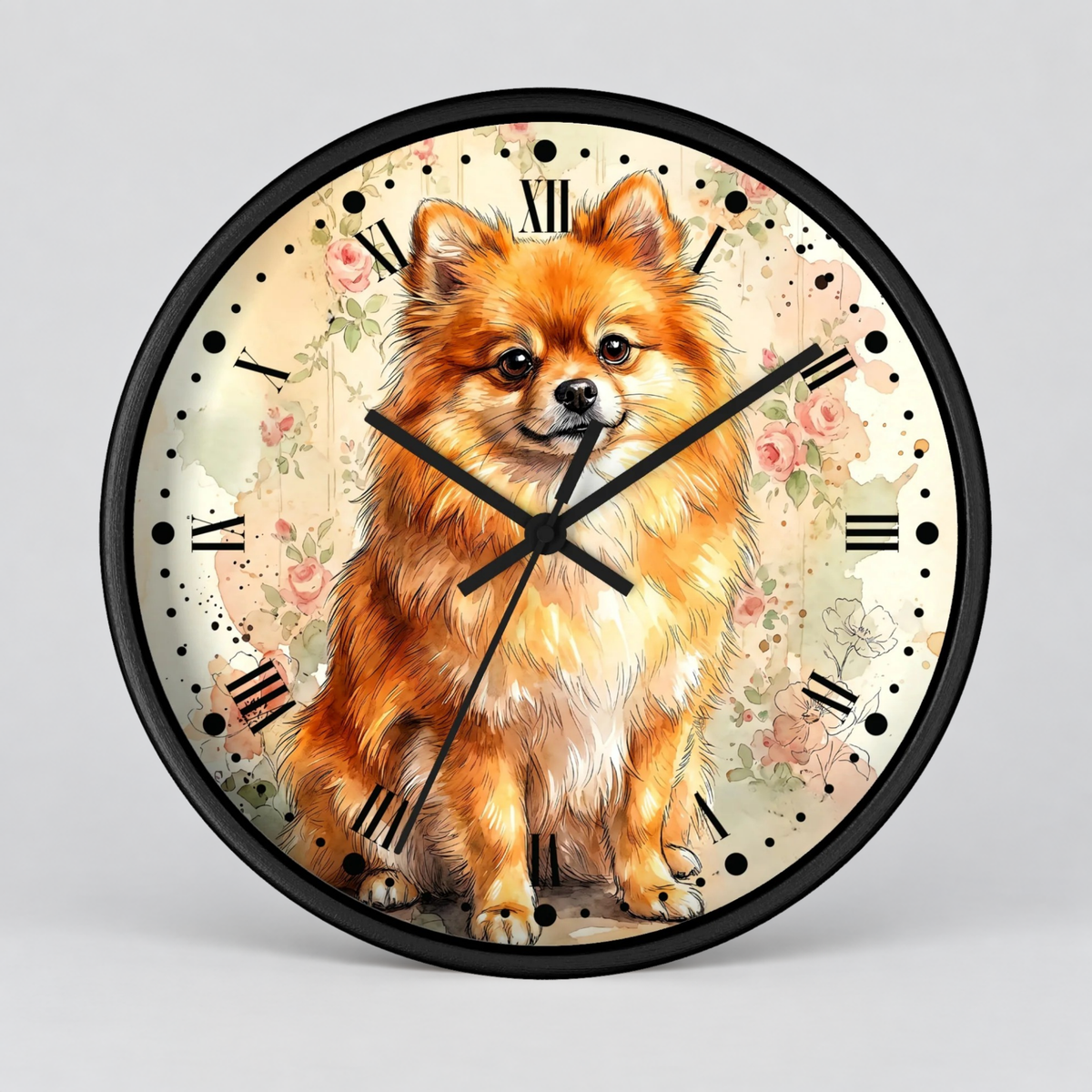 Pomeranian Floral Wall Clock — Vintage Dog Lover Home Decor