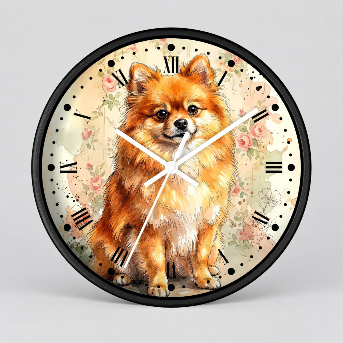 Pomeranian Floral Wall Clock — Vintage Dog Lover Home Decor