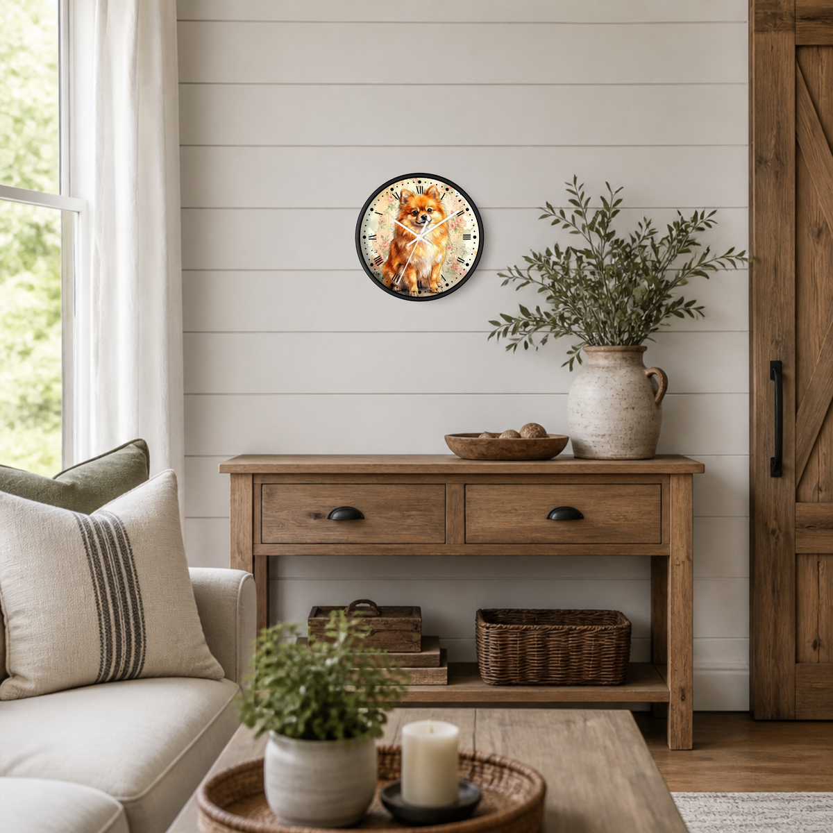 Pomeranian Floral Wall Clock — Vintage Dog Lover Home Decor