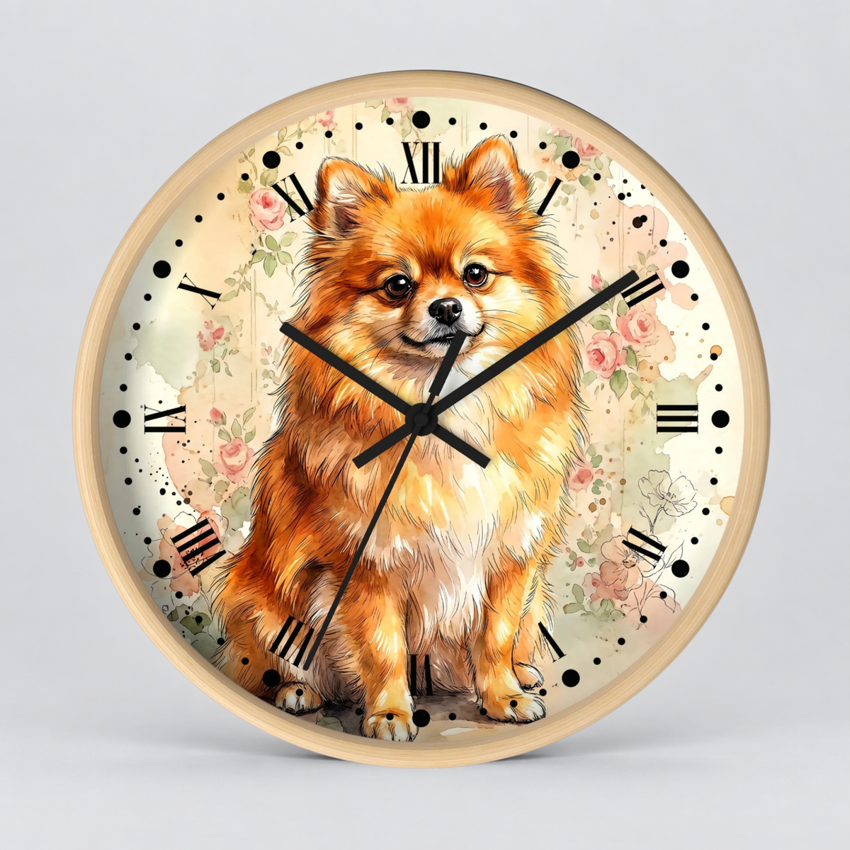 Pomeranian Floral Wall Clock — Vintage Dog Lover Home Decor
