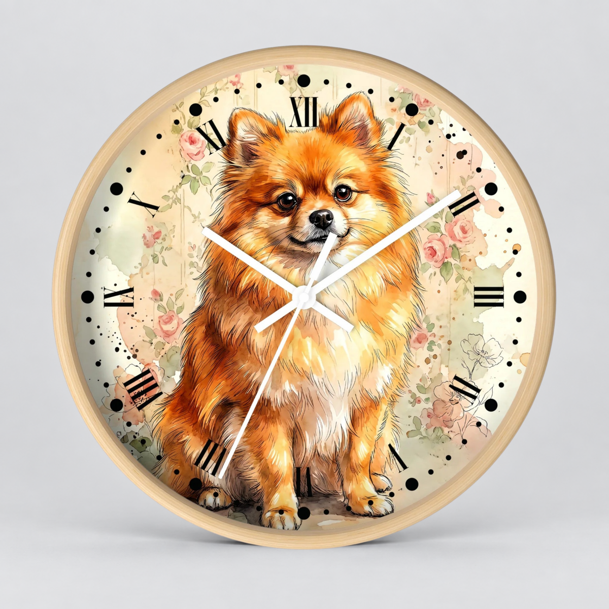 Pomeranian Floral Wall Clock — Vintage Dog Lover Home Decor