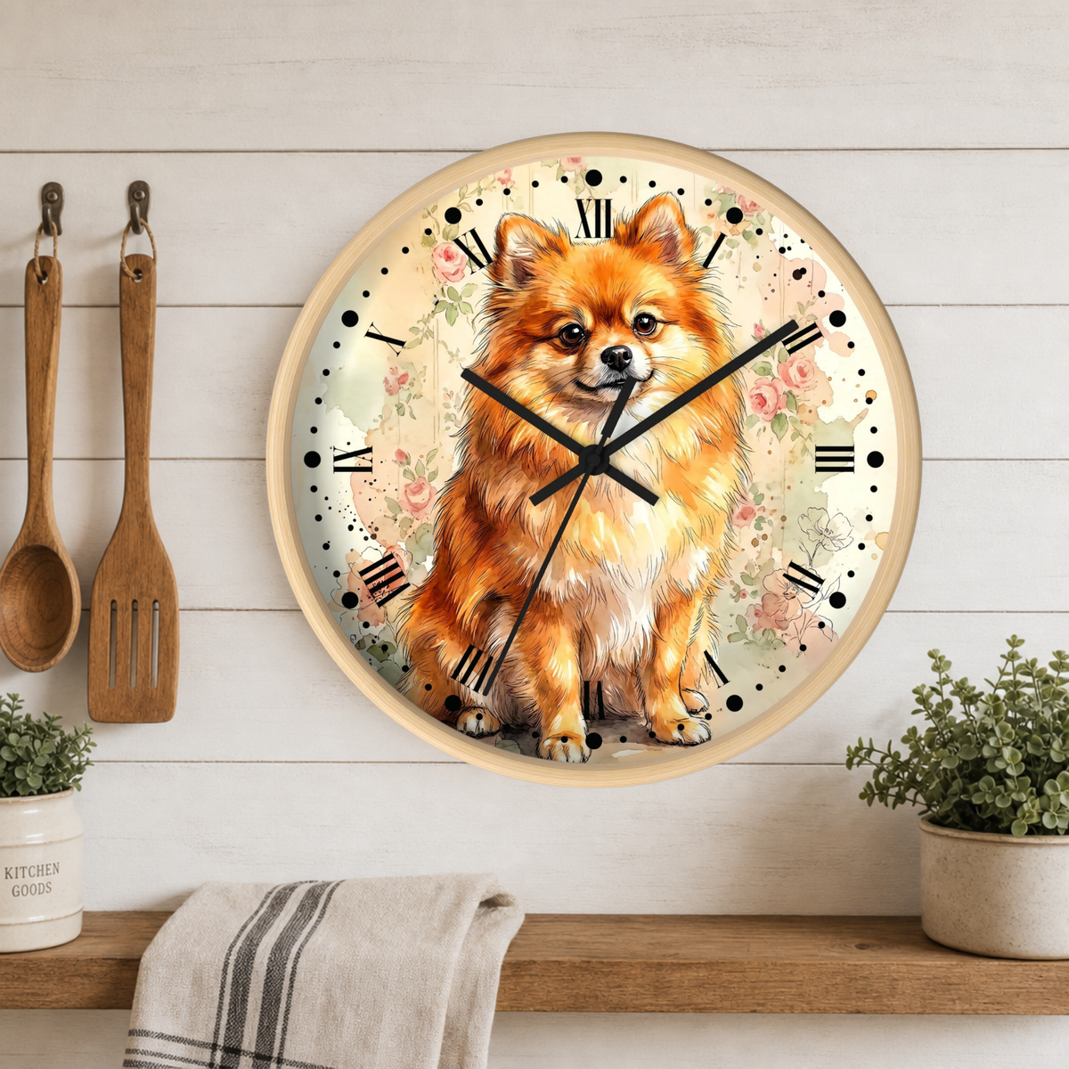 Pomeranian Floral Wall Clock — Vintage Dog Lover Home Decor