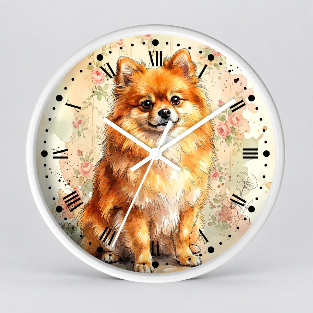 Pomeranian Floral Wall Clock — Vintage Dog Lover Home Decor