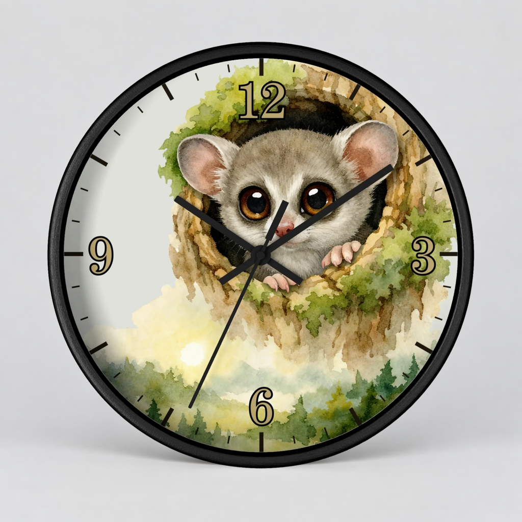 Galego Bush Baby Wall Clock — Watercolor Wildlife Nursery Decor