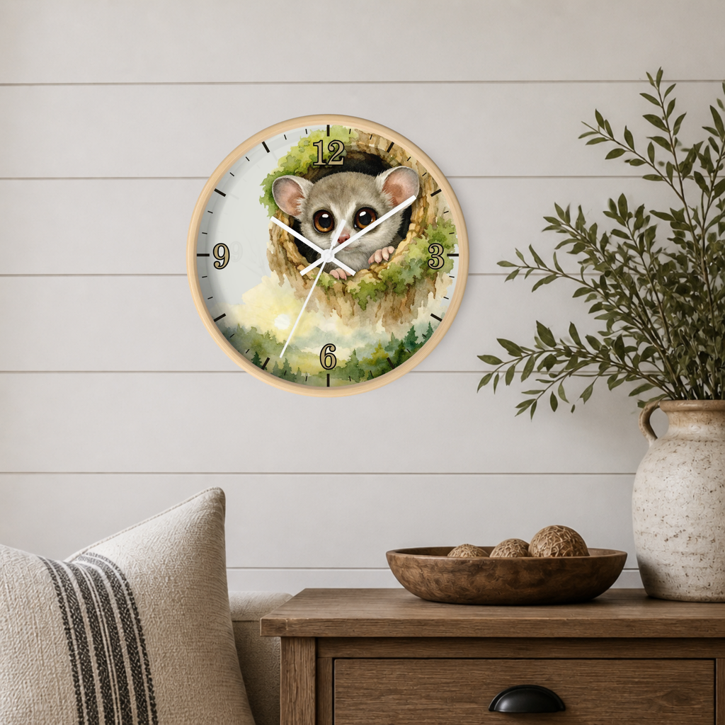Galego Bush Baby Wall Clock — Watercolor Wildlife Nursery Decor
