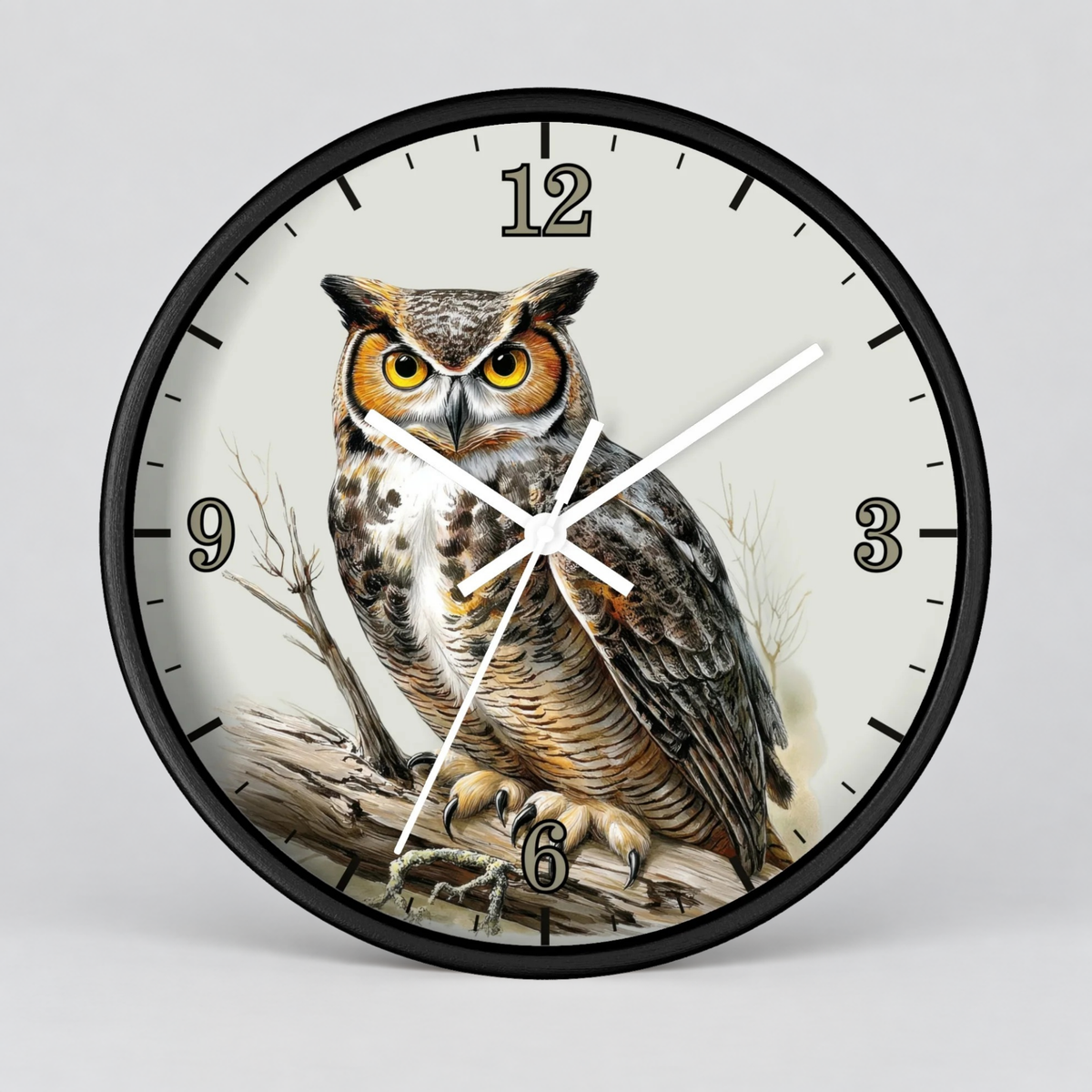 Great Horned Owl Wall Clock — Vintage Bird Decor