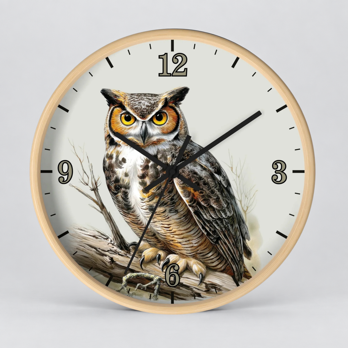 Great Horned Owl Wall Clock — Vintage Bird Decor