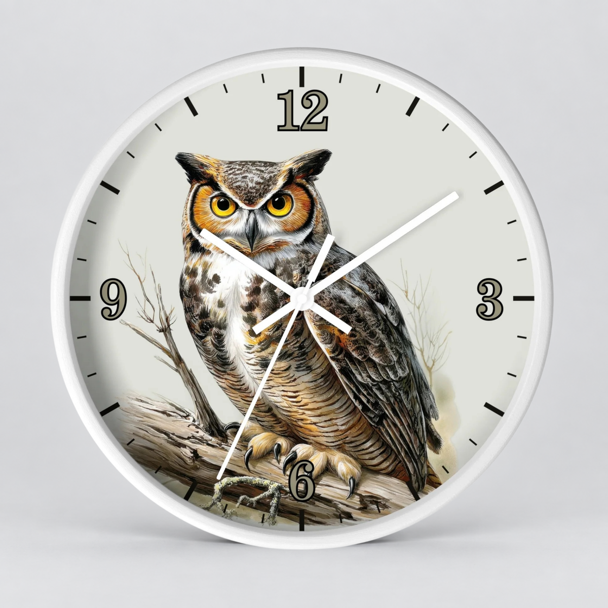 Great Horned Owl Wall Clock — Vintage Bird Decor