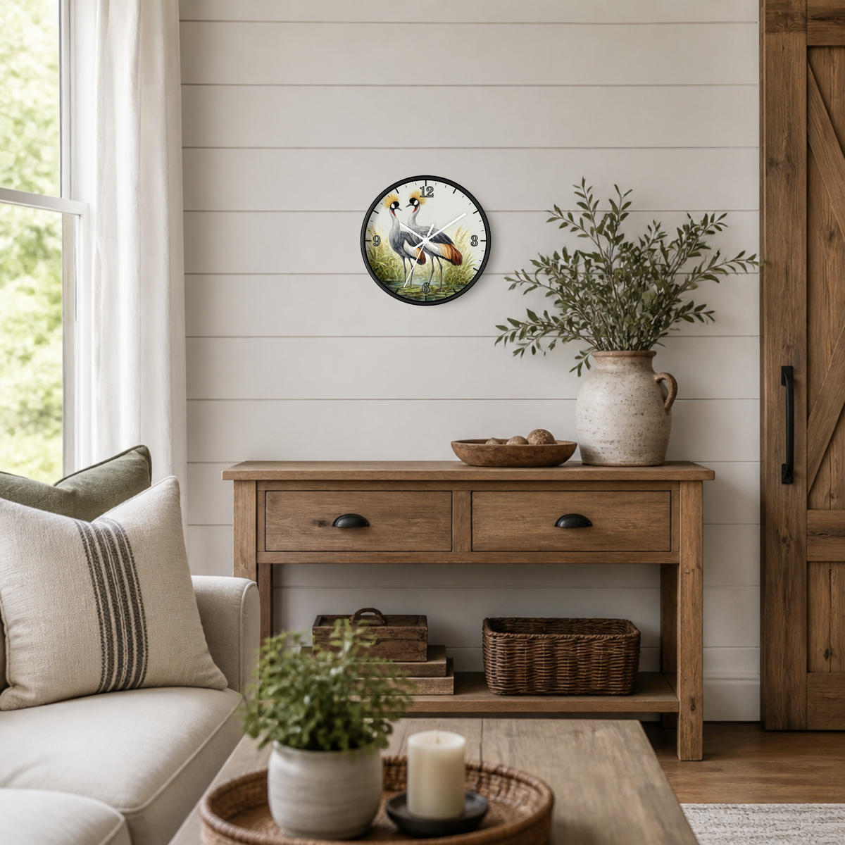 Grey Crowned Crane Bird Wall Clock — Elegant Wildlife Art Decor for Home & Office