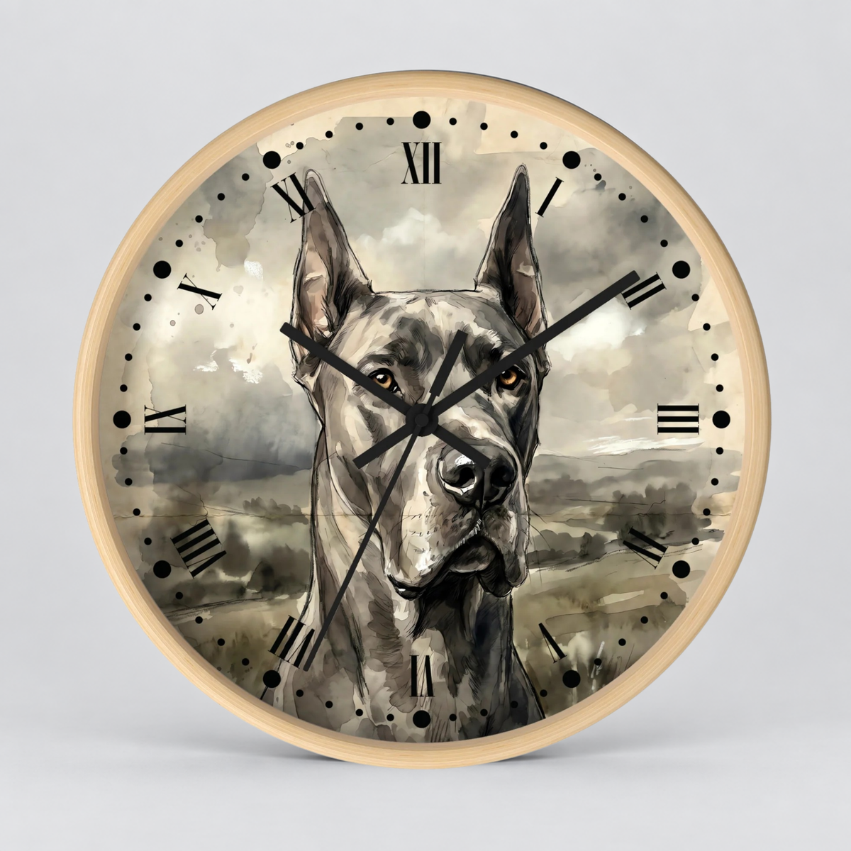 Grey Great Dane Wall Clock — Vintage Dog Portrait Pet Lover Decor
