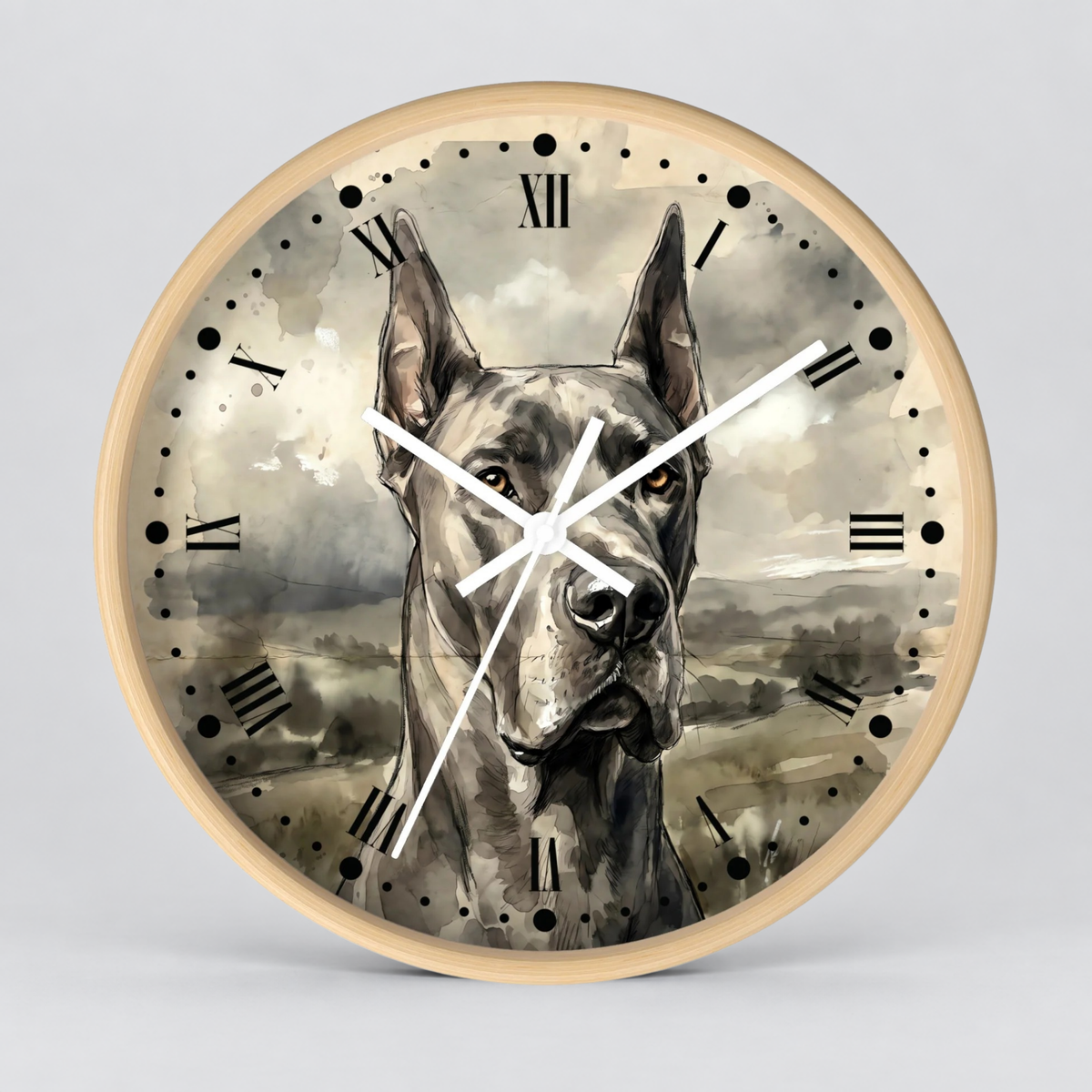 Grey Great Dane Wall Clock — Vintage Dog Portrait Pet Lover Decor