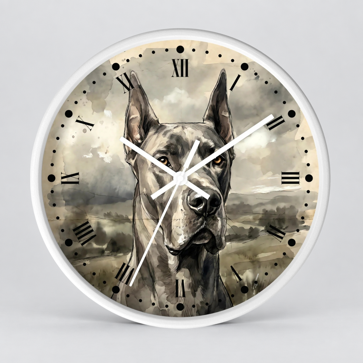 Grey Great Dane Wall Clock — Vintage Dog Portrait Pet Lover Decor