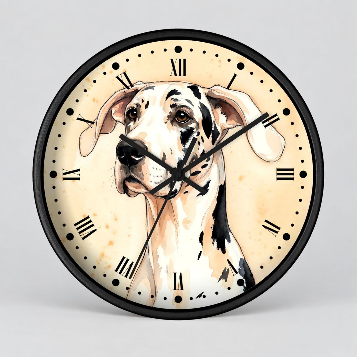 Harlequin Great Dane Wall Clock — Vintage Dog Art Decor