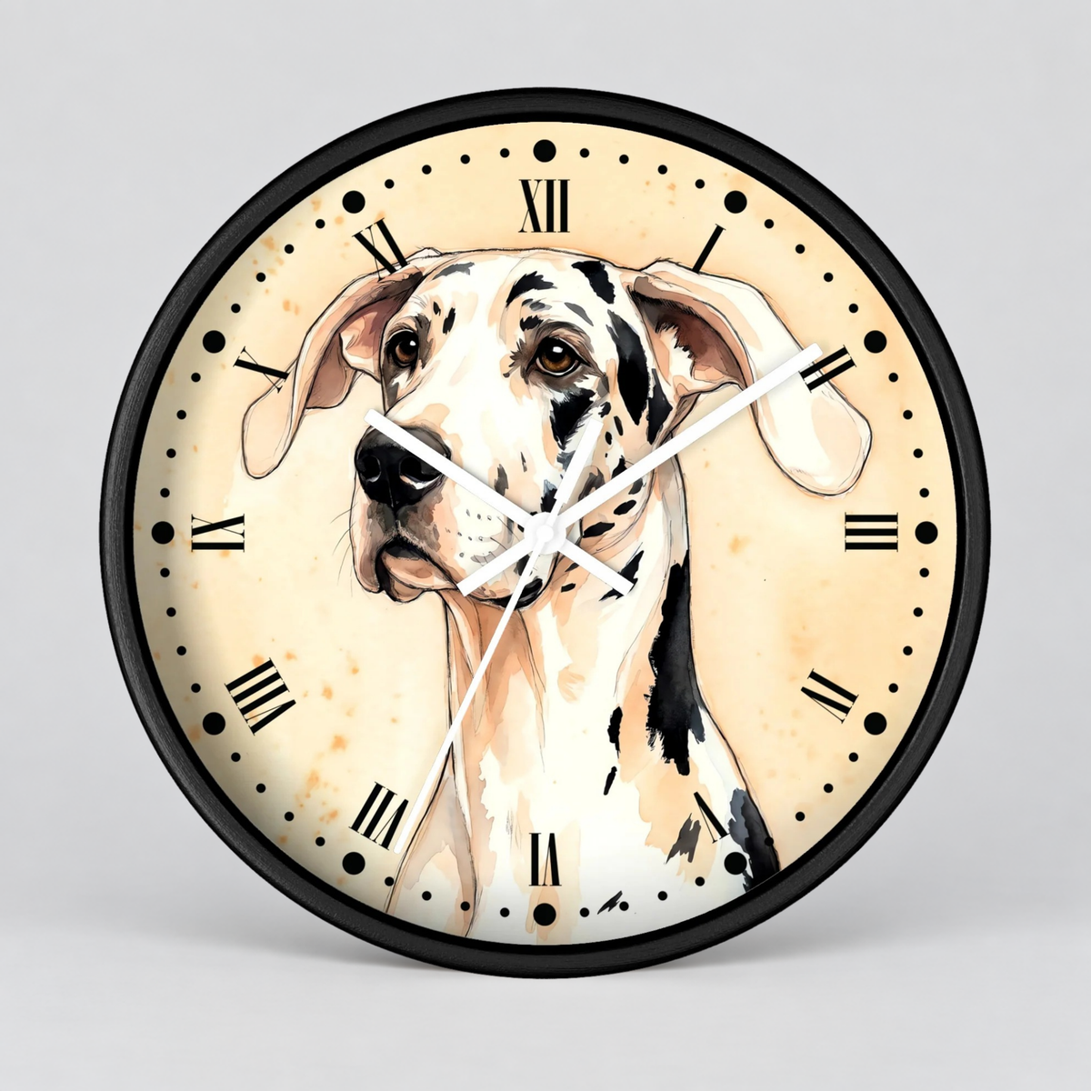 Harlequin Great Dane Wall Clock — Vintage Dog Art Decor