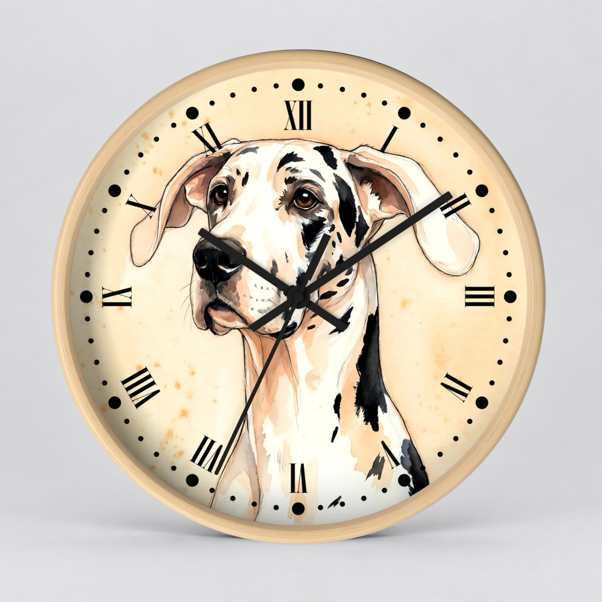 Harlequin Great Dane Wall Clock — Vintage Dog Art Decor