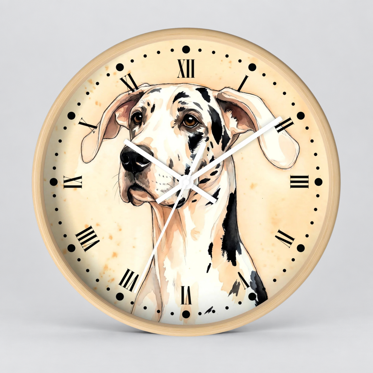 Harlequin Great Dane Wall Clock — Vintage Dog Art Decor