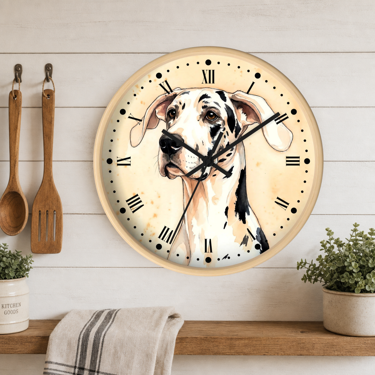 Harlequin Great Dane Wall Clock — Vintage Dog Art Decor
