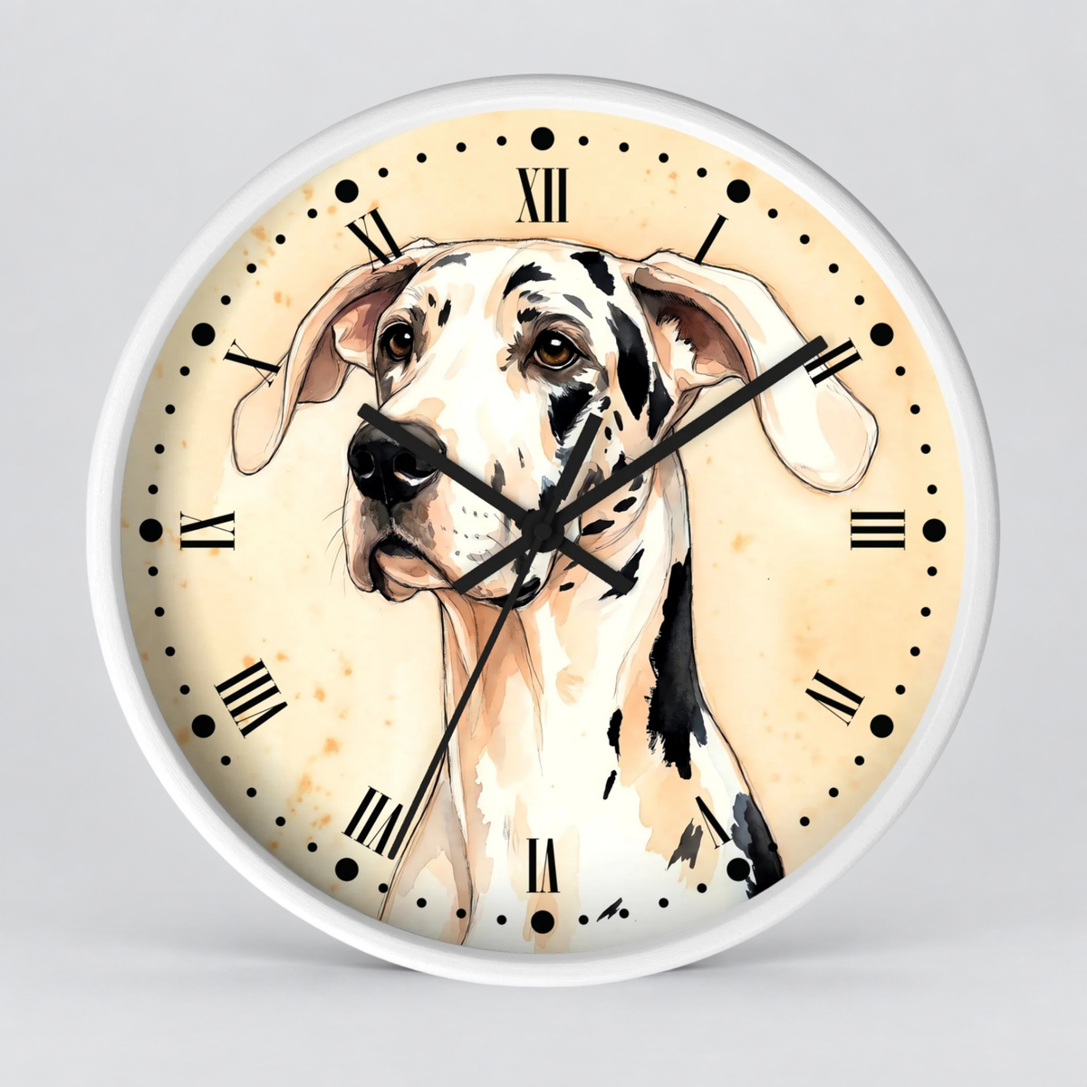 Harlequin Great Dane Wall Clock — Vintage Dog Art Decor
