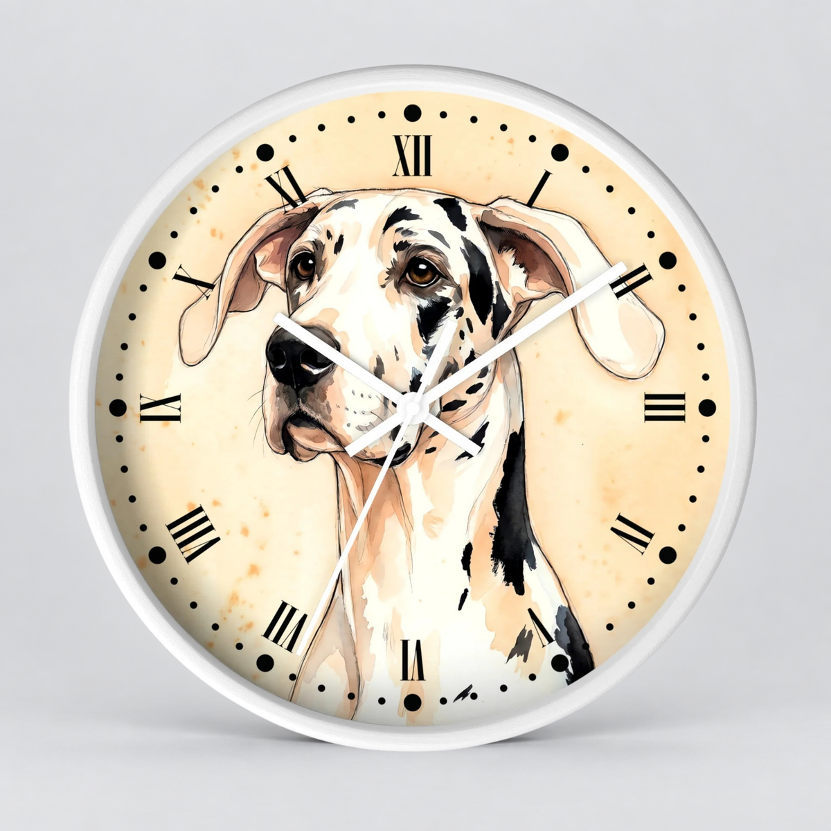 Harlequin Great Dane Wall Clock — Vintage Dog Art Decor