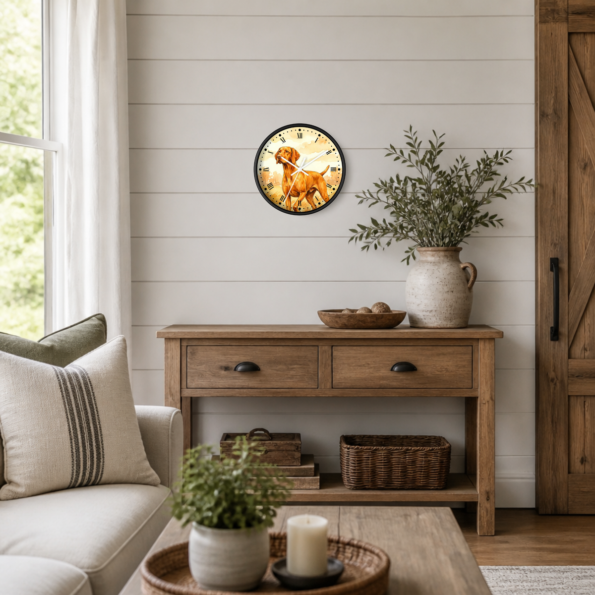 Hungarian Vizsla Watercolor Wall Clock — Rustic Dog Lover Home Decor