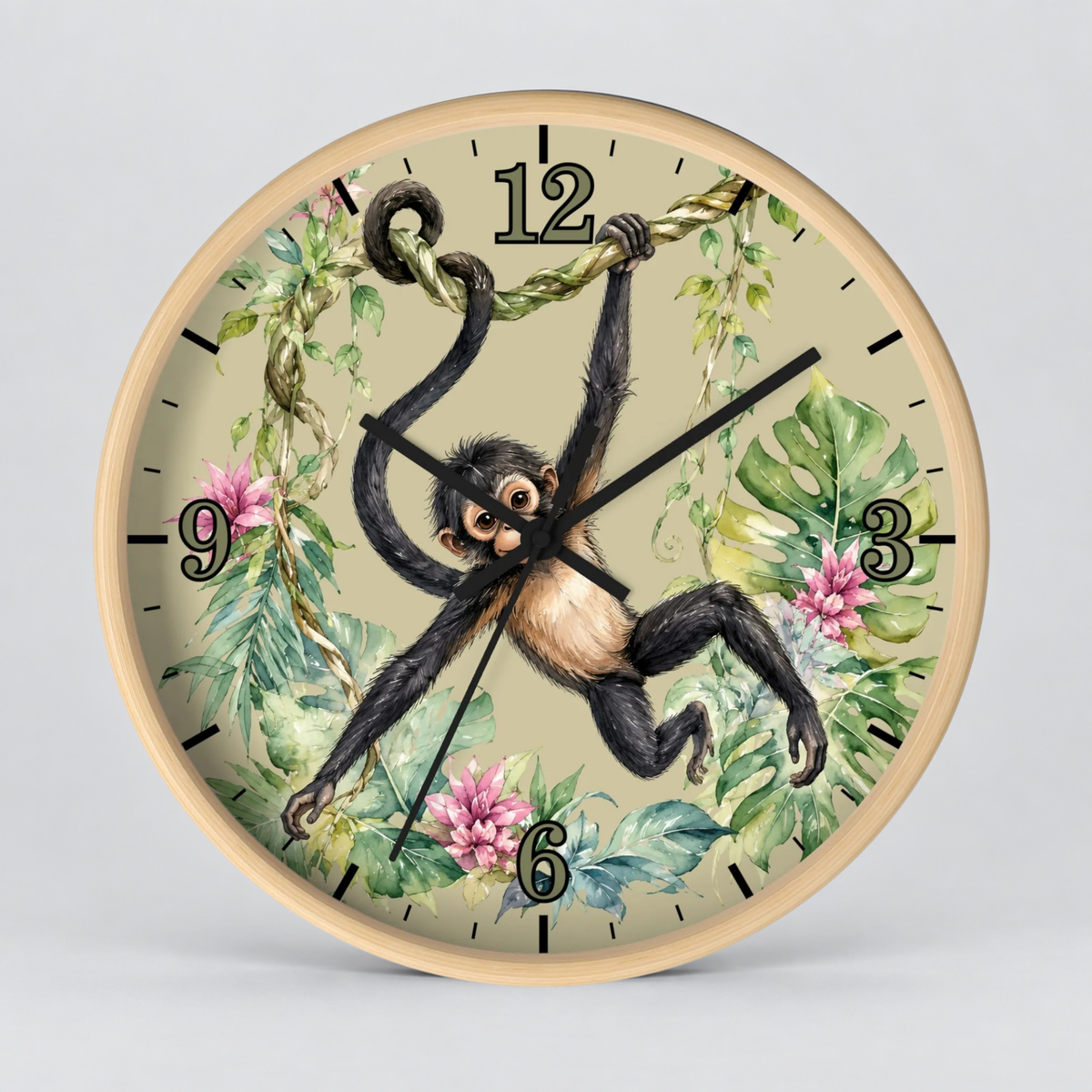Jungle Monkey Wall Clock — Playful Tropical Nursery Decor