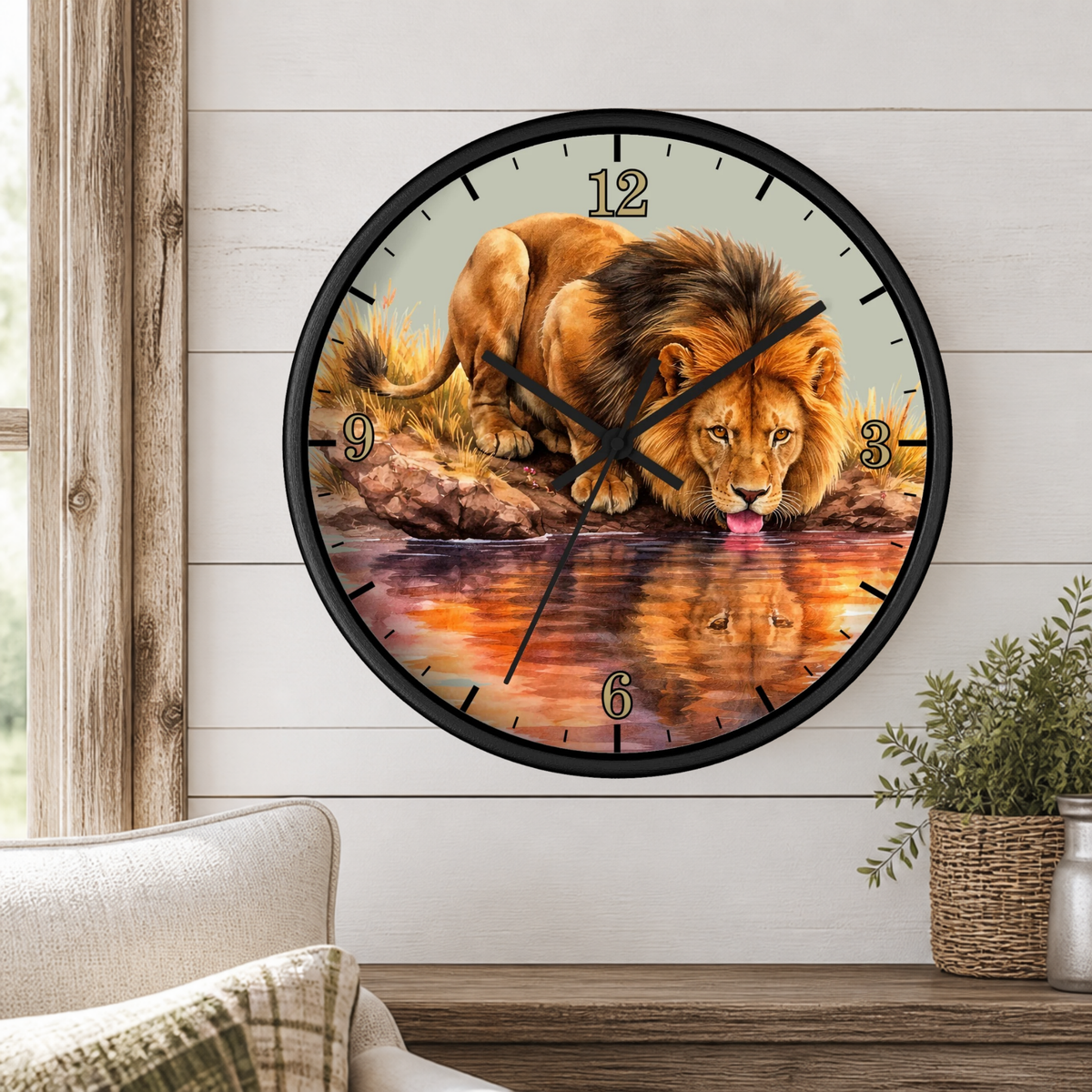 Lion Reflection Wall Clock — Majestic Wildlife Home Decor