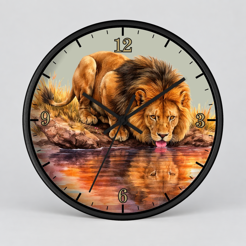 Lion Reflection Wall Clock — Majestic Wildlife Home Decor