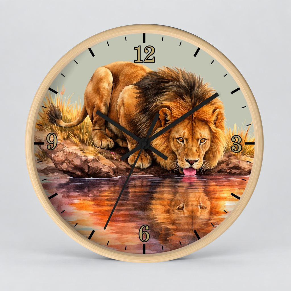 Lion Reflection Wall Clock — Majestic Wildlife Home Decor