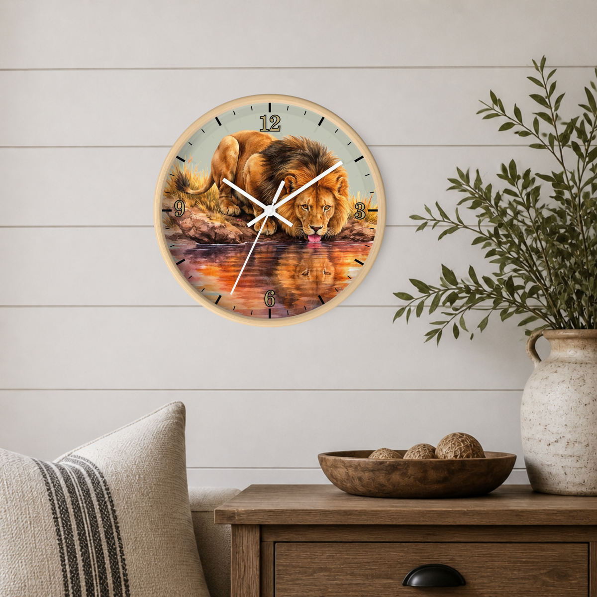 Lion Reflection Wall Clock — Majestic Wildlife Home Decor