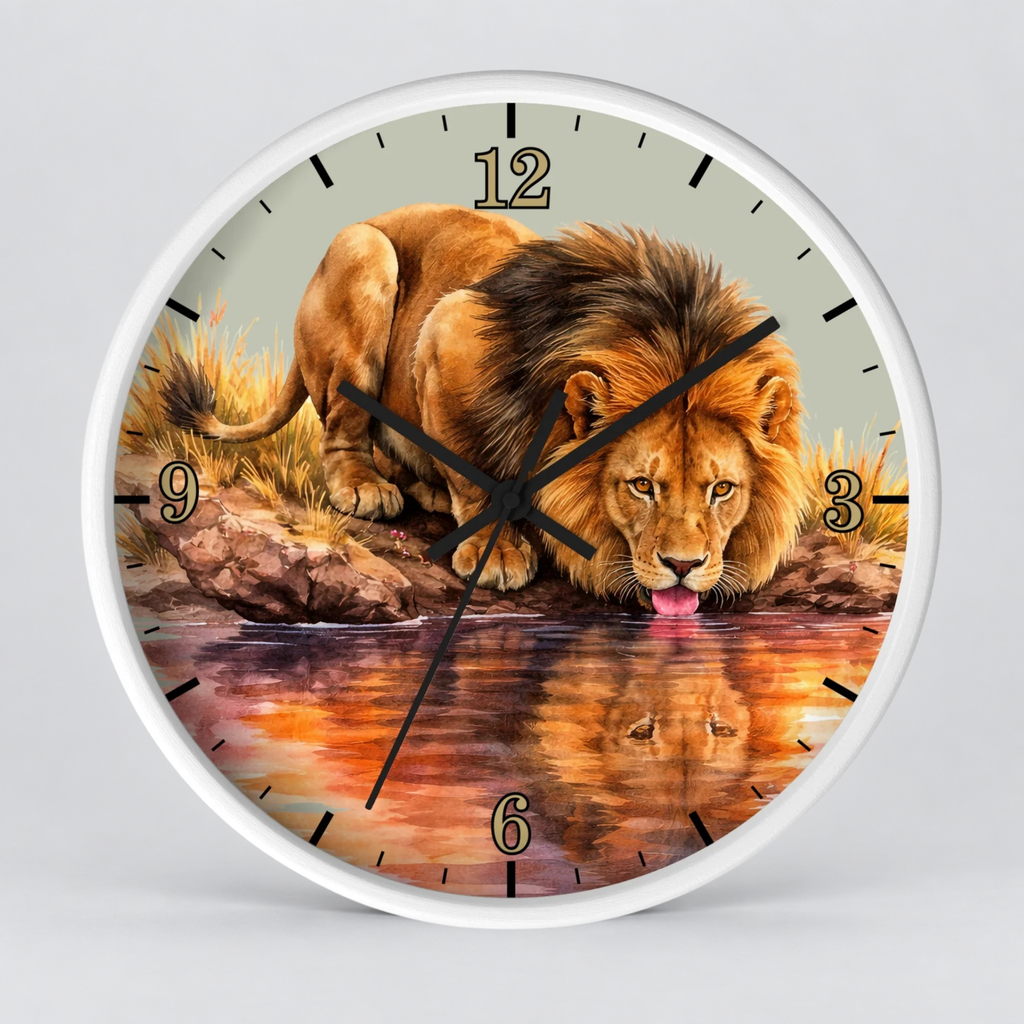 Lion Reflection Wall Clock — Majestic Wildlife Home Decor