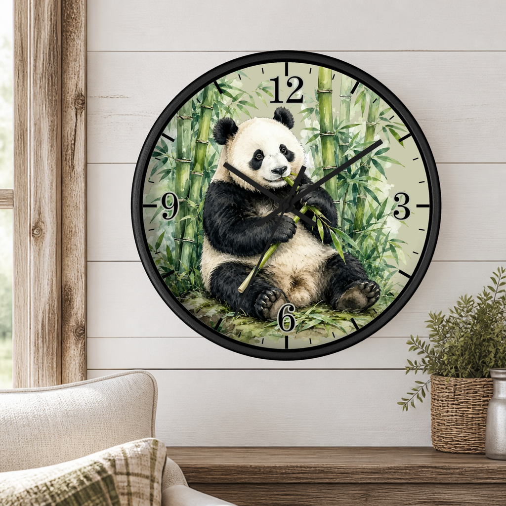 Panda Bear Wall Clock — Watercolor Jungle Wildlife Decor
